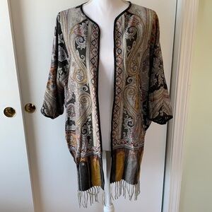 Reversible Wool Fringe Kimono  Blazer M